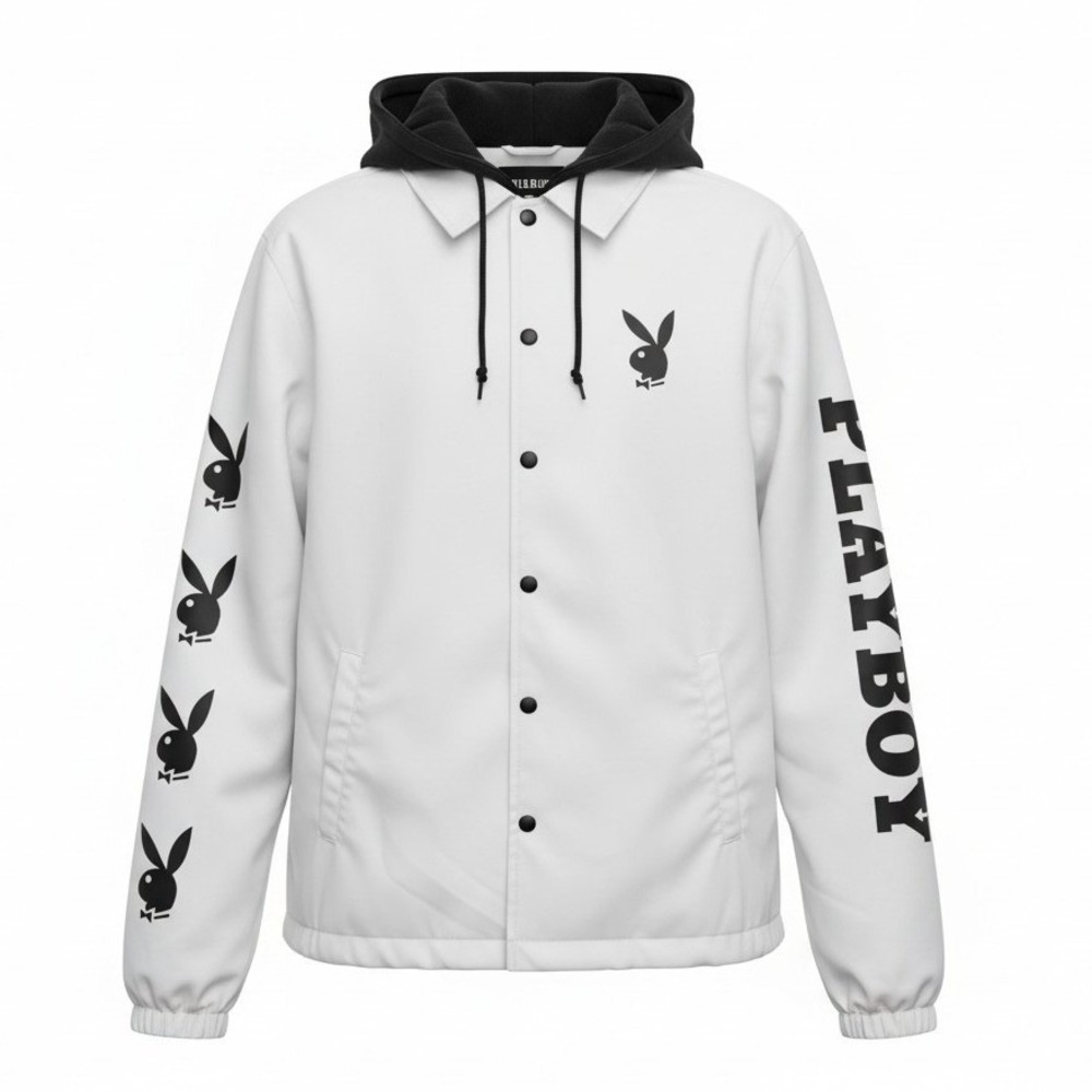 PLAYBOY Vintage 90s Mens XL Bunny‎ Graphic Hooded Coaches Jacket Windbreaker